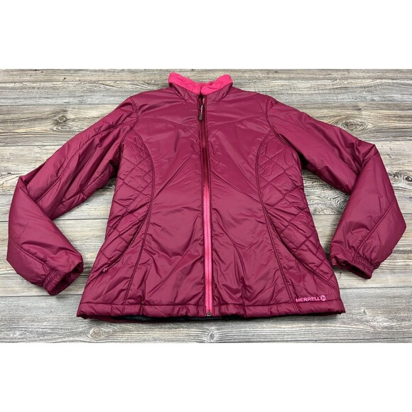 Merrell Primaloft Womens L Jacket Burgundy Quilted Full Zip Nylon Spring/Fall - Picture 1 of 16
